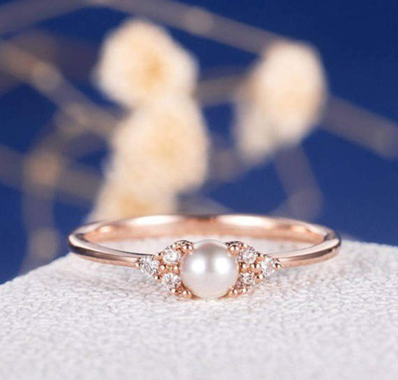 Cuteshop Elegant Pearl Rings Rose Gold CZ Crystal Fashion Engagement Wedding Ring (6) 6 - NewNest Australia
