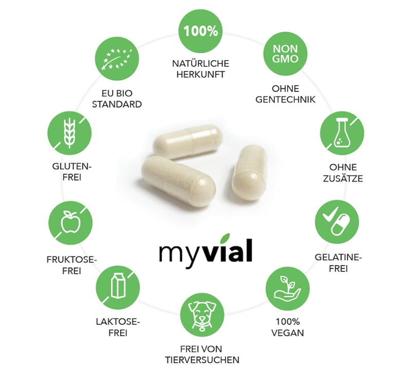 Myvial Organic Reishi Capsules Pack Of 120 Vegan 60 Days Supply 400 Mg Per Capsule - Natural Reishi Mushroom 100% Vegetable Plastic-Free Packaging - Ganoderma Lucidum Shiny Lacquer Porling - NewNest Australia