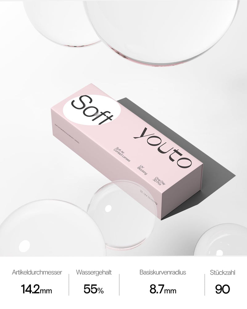 youto soft daily lenses, pack of 90, daily contact lenses, UV protection and high wearing comfort, BC 8.7 mm, DIA 14.2 mm -5.00 diopters - NewNest Australia