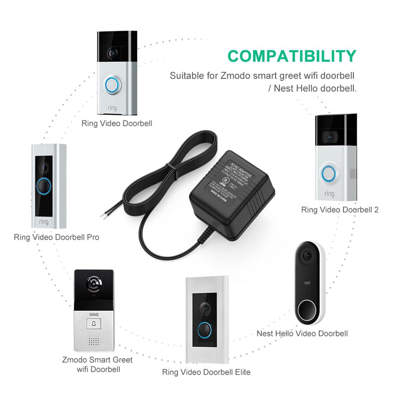 18V 500mA Video Doorbell Power Supply Adapter Compatible with Zmodo Doorbell/Nest Hello Doorbell Transformer(26FT Charging Cable) - NewNest Australia