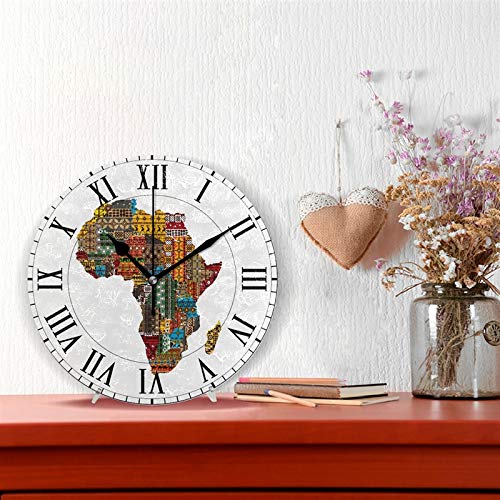 NewNest Australia - ALAZA Africa Ethnic Map with Countries Round Acrylic Wall Clock, Silent Non Ticking Oil Painting Home Office School Decorative Clock Art 