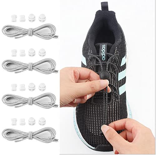 Hsthe Sea Elastic Shoelaces with Quick Fastener, No-Tie Laces, Slip-On Quick Release, Quick Lacing System with 100 cm Length for Sports, Youth & Elderly, 2 Pairs, White - NewNest Australia