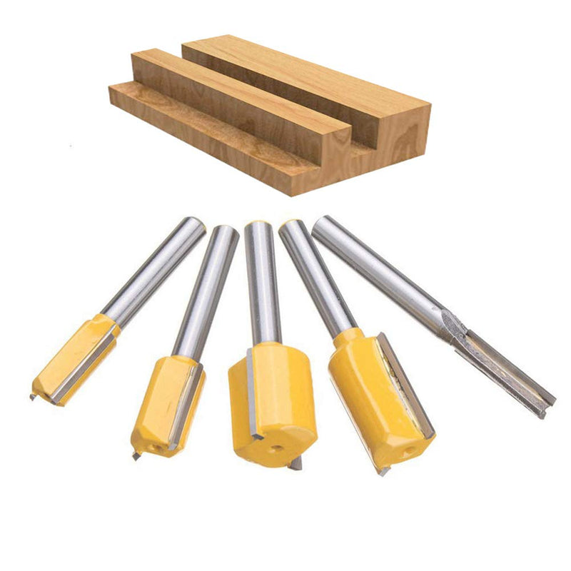 Bestgle Set of 5 Piece Straight Dado Router Bit Set Carbide Wood Milling Cutter Woodworking Tools, Cutting Diameter 1/4",3/8",1/2",5/8",3/4", 1/4-Inch Shank(Yellow) Yellow - NewNest Australia