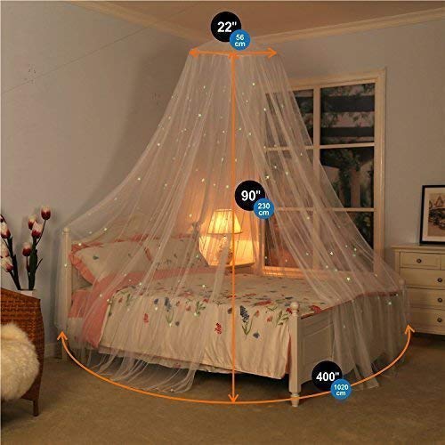 NewNest Australia - Bed Canopy with Fluorescent Stars Glow in Dark for Baby, Kids, Girls Or Adults, Anti Mosquito As Mosquito Net Use to Cover The Baby Crib, Kid Bed, Girls Bed Or Full Size Bed, Fire Retardant Fabric 