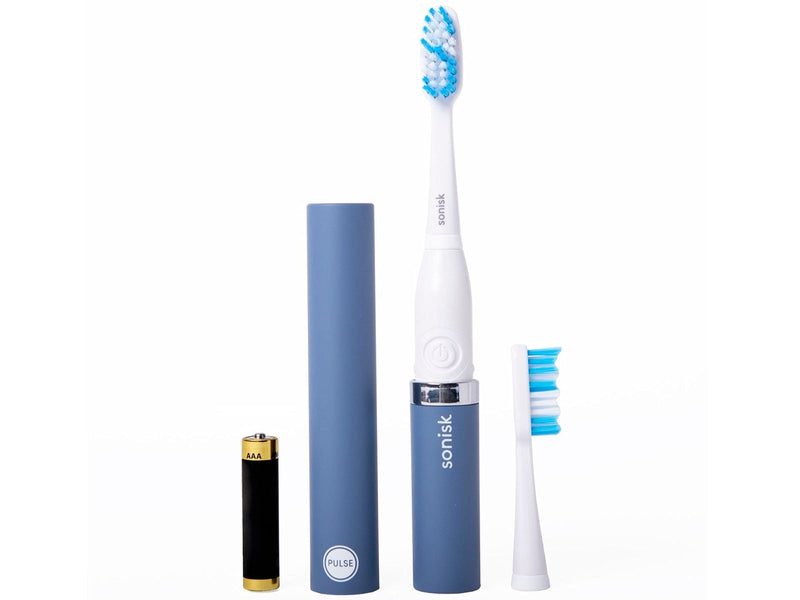 Sonisk Pulse | Battery Powered Electric Toothbrush | Sonic Technology | 1x Battery, 2X Brush Heads, 1x Travel Case Included | 31,000 Strokes Per Minute | Antimicrobial | Portable Size | Steel Blue - NewNest Australia