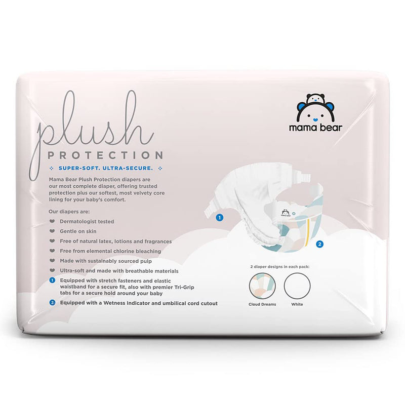 Amazon Brand - Mama Bear Plush Protection Newborn Diapers, Ultra-soft, Hypoallergenic, Dermatologist Tested, For Babies Weighing Up to 10 Pounds, Assorted Print, 32 Count Size 0 (32 Count) 1 Pack - NewNest Australia