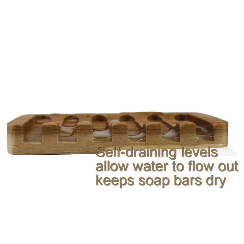 HTB Teak Soap Dishes with Waterfall Design, Wood Soap Holder, Soap Tray for Bathroom, Kitchen, Sinks and Counter Top 1pcs - NewNest Australia