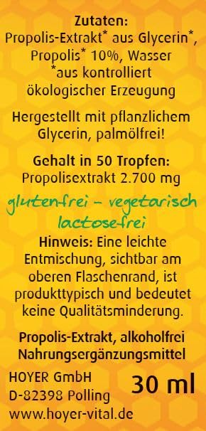HOYER Propolis drops organic - alcohol-free & water-soluble - pure propolis extract as a dietary supplement or for external use - 30 ml - NewNest Australia
