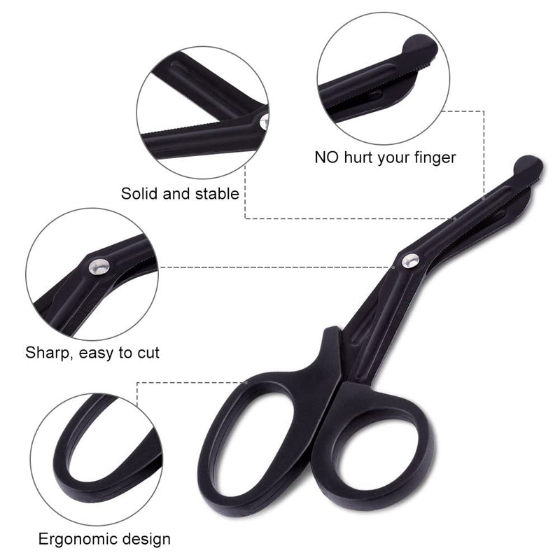 Bandage Scissors 1pc 7" Stainless Steel Nurse Scissors 18.3 x 9.2cm Paramedic First Aid Shears for Cutting Nylon Fabrics Ropes Bandages(Black) Black - NewNest Australia