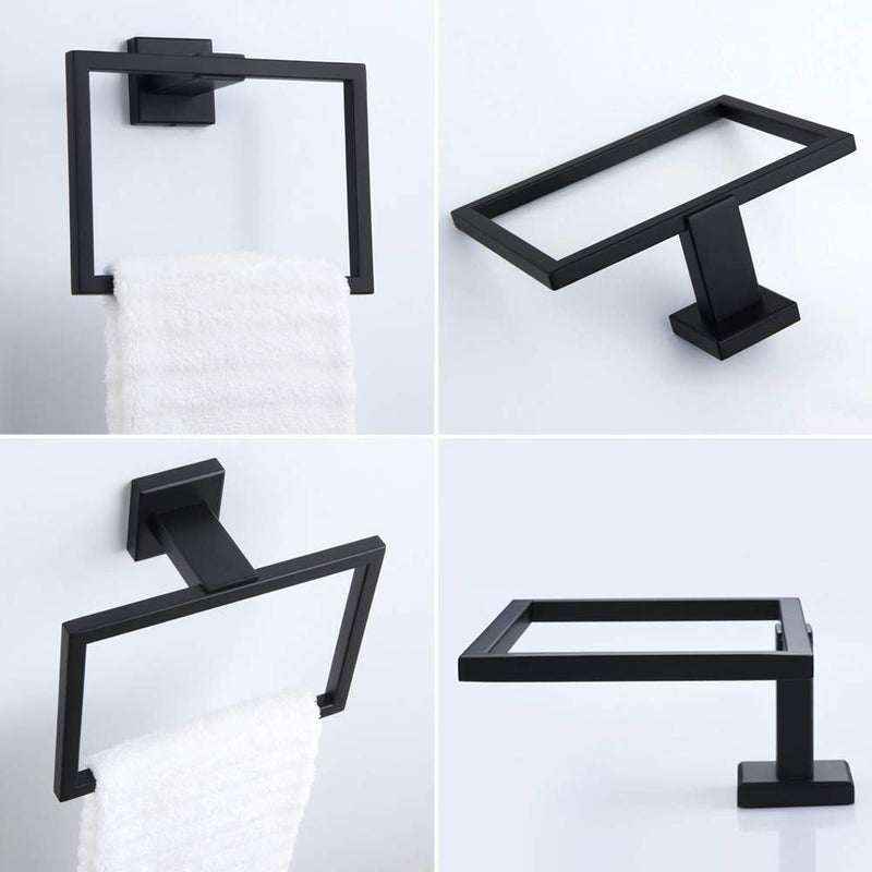 Hand Towel Ring Matte Black, Angle Simple Stainless Steel Bathroom Towel Holder, Square Towel Ring, Shower Kitchen Towel Hanger Wall Mount, 7.09-Inch - NewNest Australia