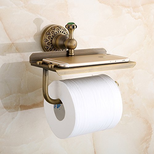 Beelee Bathroom Tissue Holder/toilet Paper Holder Solid Brass Wall-mounted Toilet Roll Holder, Toilet Paper Tissue Holder with Mobile Phone Storage Shelf Antique Brass Finished - NewNest Australia