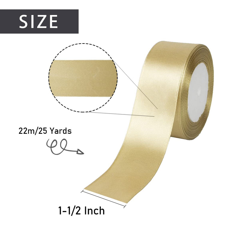Nichemigo 1-1/2 Inch Gold Double Faced Stain Ribbon Wide Solid Fabric Ribbons for Gift Wrapping Sewing Wreath DIY Bows Floral Decoration Card Invitation, 25 Yards - NewNest Australia