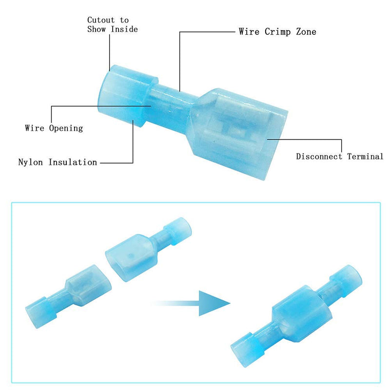 (200 Pcs) MCIGCIM 16-14 Gauge Spade Disconnect Wire Connectors, Fully Insulated Male Female Nylon Quick Crimp Terminals Wiring Spade - NewNest Australia