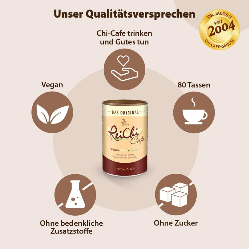 ReiChi Cafe I 400 g, 80 cups I exotic coffee enjoyment I reishi mushroom, ginseng & coconut I caffeine from guarana and coffee I magnesium + B12 I nerves, less fatigue¹ I vegan, without additives 400 g (pack of 1) - NewNest Australia