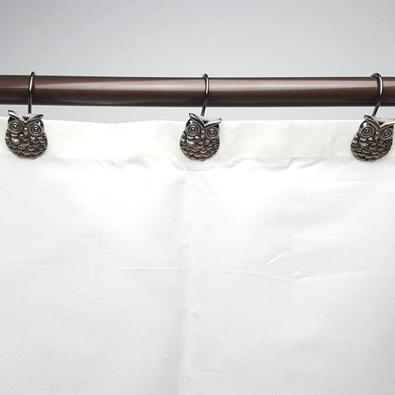 Shower Curtain Rings Hooks Bathroom Home Shower Decorative Rod Rustproof Metal Clips Owl Style (12Set / Pack) Brown - NewNest Australia