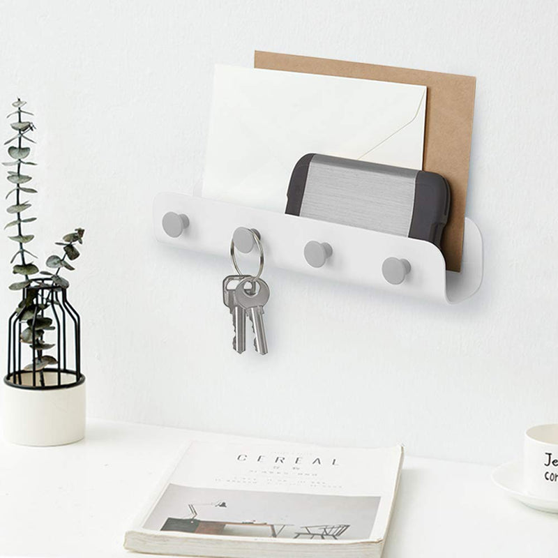 NewNest Australia - Adhesive Hooks Wall Key Hooks Holder Mail Letter Organizer Wall Key Holder Key Hangers for Wall Key Shelf Rack for Entryway Kitchen Bathroom Door - 1 Pack White 