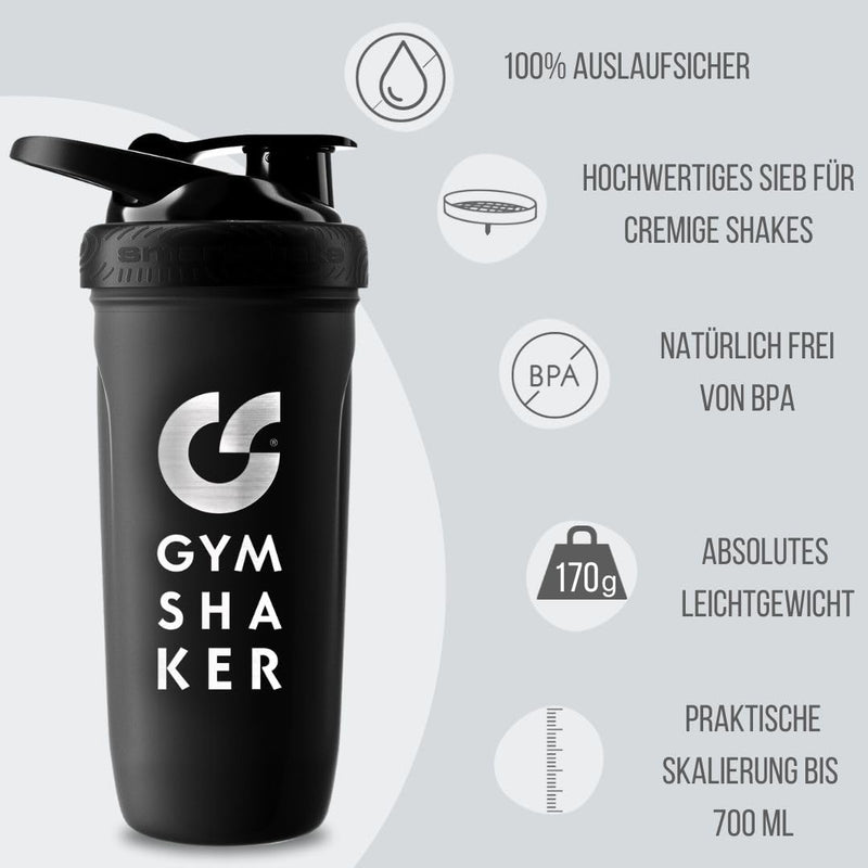 GYMSHAKER stainless steel shaker 900 ml - honeycomb structure sieve for creamy protein shakes - leak-proof & BPA free - black - NewNest Australia