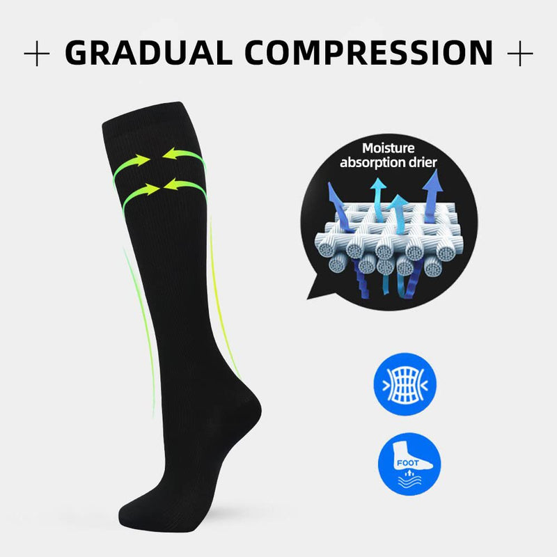 Odtmger compression socks (7 pairs) for women and men, blood circulation 20-30 mmhg knee socks are the best support SM black - NewNest Australia
