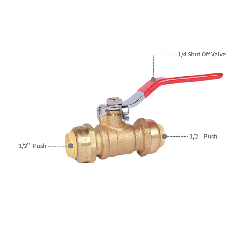 1/2 Inch Push-Fit Full Port Ball Valve, 1/2 Inch Ball Valve for Push-Fit Water Shut Off with Disconnect Clip, Lead Free Brass Full Port Fit Valve for Pex Copper CPVC, Pack of 2 - NewNest Australia