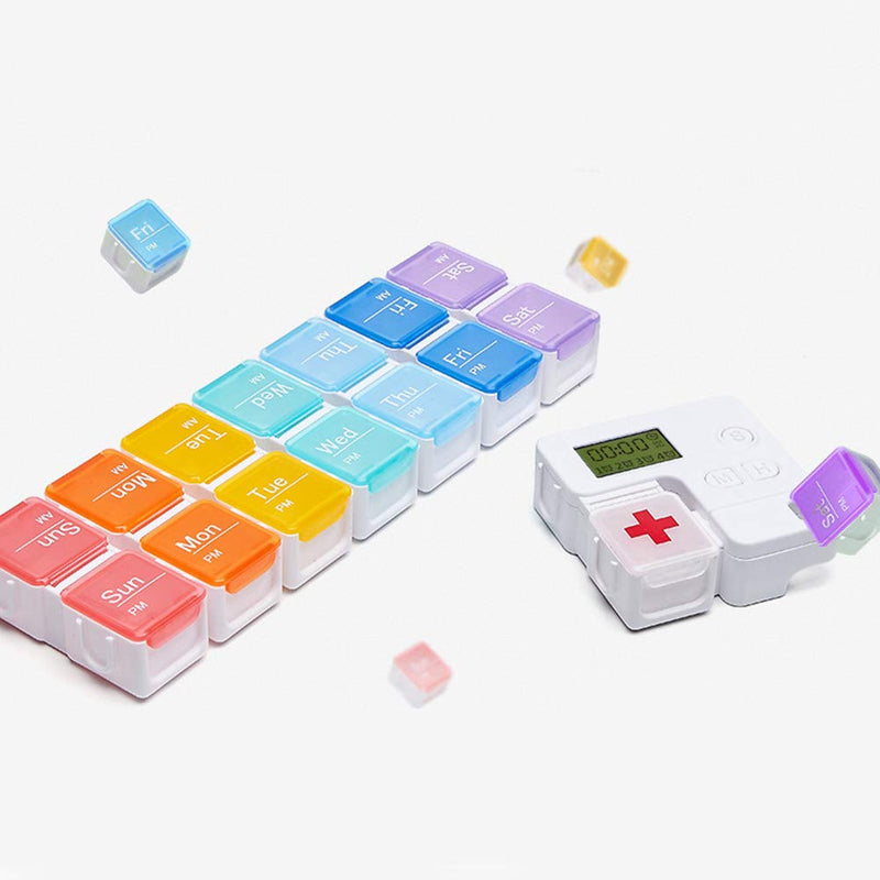 Portable Pill Box with Smart Reminder Alarm, 14 Grids Intelligent Electronic Digital Timer AM and PM Medicine Dispenser, Weakly Pill Organiser for Outdoor Travel Work - NewNest Australia