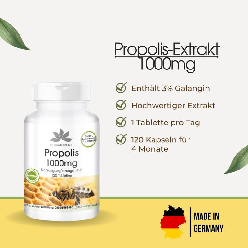 Propolis 1000mg - high dose - 120 tablets - with 3% galangin | HERBADIREKT by Warnke vital substances - NewNest Australia