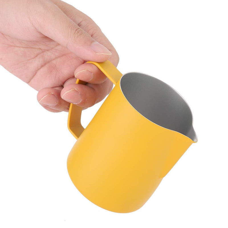 Omabeta Coffee Pitcher Frothing Cup Coffee Art Making Milk Frothing Cup Milk Frothing Pitcher Jug Coffee Latte 600ml Stainless Steel Espresso Pull Flower Cup for Home Coffee Shop Use(yellow) Yellow - NewNest Australia