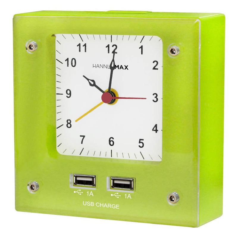 NewNest Australia - HANNLOMAX HX-701C Analog Alarm Clock, Non Ticking, Silent Clock Movement, Night Light, 2 USB Ports for Charging (Light Green) 