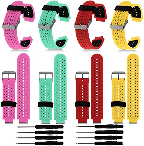 HWHMH Colorful Replacement Silicone Bands with Pin Removal Tools for Garmin Forerunner 220/230/235/620/630/735XT (No Tracker, Replacement Bands Only) Outside: Pink, Teal, Red, Yellow - NewNest Australia