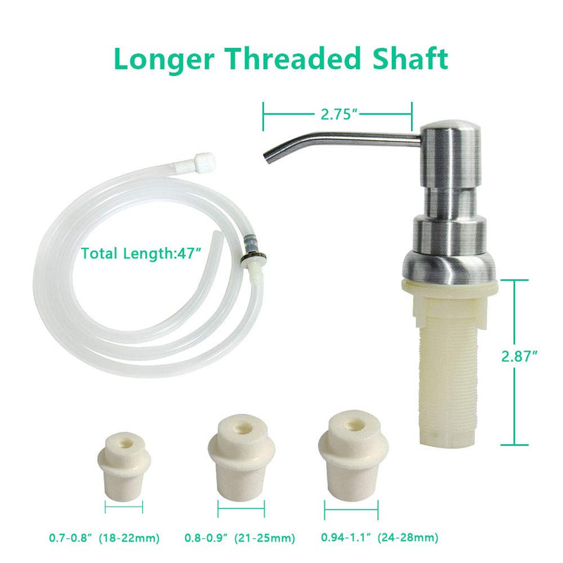 Soap Dispenser for Kitchen Sink, Built in Sink Soap Dispenser (Brushed Nickel), Countertop Soap Dispenser Pump with 47" Extension Tube kit, No Need to Fill Little Bottle Again (Longer Thread Shaft) - NewNest Australia