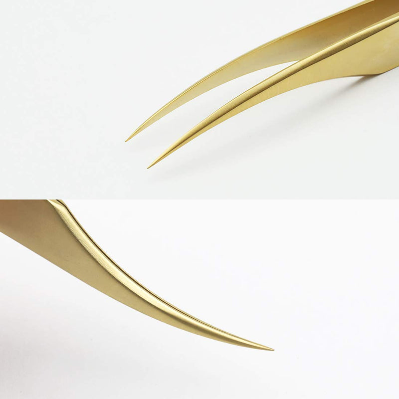 Emeda Eyelash Tweezers 2 Pieces Eyelash Tweezers For Eyelash Extension Professional Golden Precision Tweezers Individual Eyelash Tweezers Set 3D 5D 6D Volume Eyelash Extension Tweezers - NewNest Australia