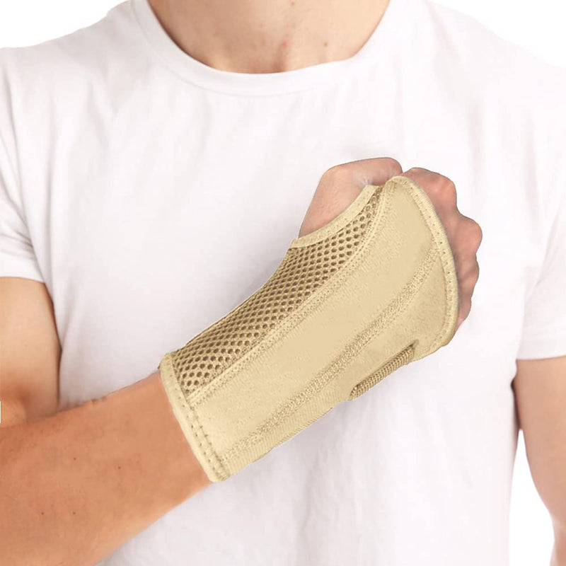 NuCamper Wrist Brace Carpal Tunnel Right Left Hand for Men Women, Night Wrist Sleep Supports Splints Arm Stabilizer with Compression Sleeve Adjustable Straps,for Tendonitis Arthritis Pain Relief (Left Hand-Beige, Small/Medium (Pack of 1)) Left Hand-Beige - NewNest Australia