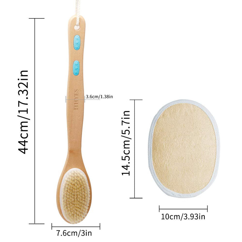 Ithyes Shower Brush with Soft and Stiff Bristles Body Brush Dry Brushing Back Scrubber Bath Brush Wood Long Handle Natural Bristles exfoliating Massage Double-sided Brush Head for Wet/Dry,Loofah Pad - NewNest Australia