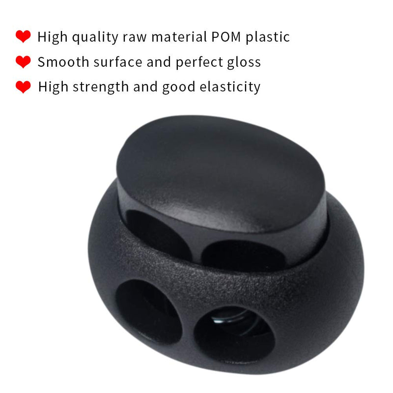 DYZD Plastic Cord Lock End Toggle Double Hole Spring Stopper Fastener Slider Toggles End (Black,10 PCS) Black - NewNest Australia