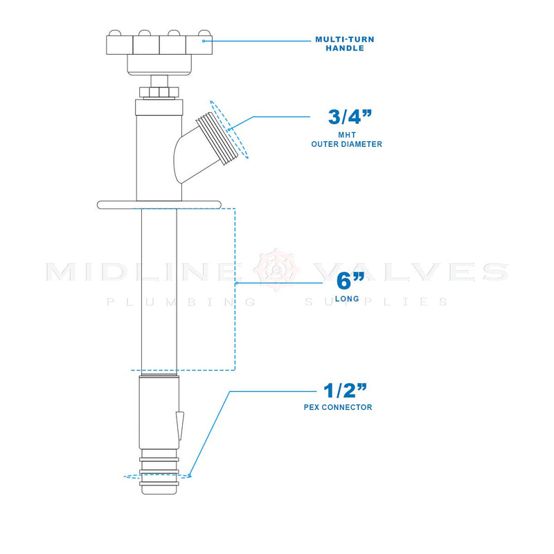Midline Valve 8428P Sillcock Pipe Chrome Plated Brass Body Frost 1/2 inch PEX Connection and 3/4 inch Hose Bib Lead Free, 6 6 in. - NewNest Australia