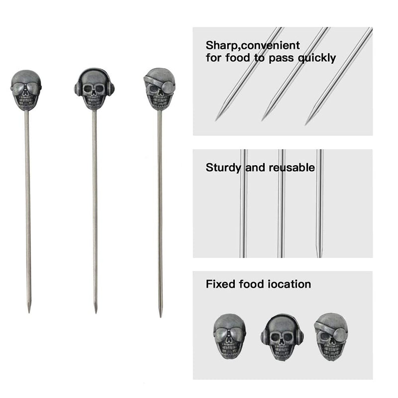 Stainless Steel Skull Cocktail Picks, 5 Pcs Reusable Fruit Picks for Drinks or Bloody Mary Skewers, Garnish Sticks Appetizers, Olives or Fruits (Ancient Silver) Ancient Silver - NewNest Australia