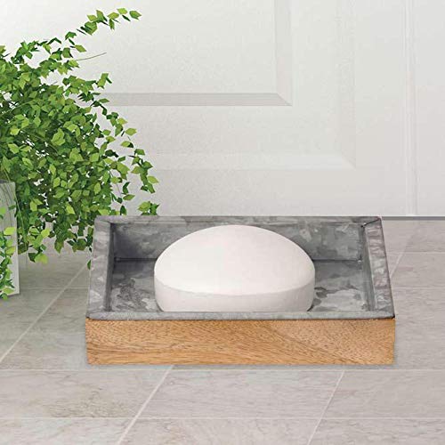 nu-steel CFT3H Confetti Collection Soap Dish, Perfect for Home & Bathroom Accessories, Galvanised Sheet and Wood - NewNest Australia