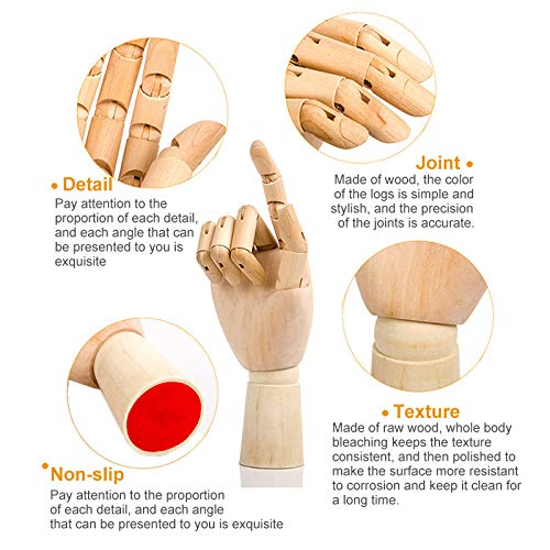 Alikeke 2 Pcs Wooden Hand Model Flexible Moveable Fingers Manikin Hand Figure Both Left and Right Hand for Sketching Drawing Home Office Desk Posable Joints Kids Children Toys Gift 10 INCH - NewNest Australia