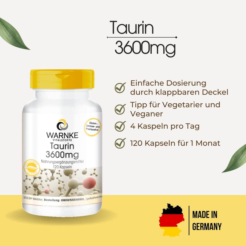 Taurine capsules - high dosage - 3600mg taurine per daily dose - vegan - 120 capsules | Warnke vital substances - NewNest Australia