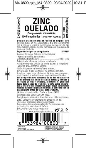 Solgar Chelated Zinc, 100 Tablets - Zinc for Healthy Skin - Supports Cell Growth & DNA Formation - Exerts Antioxidant Activity - Supports A Healthy Immune System - Non GMO, Gluten Free - 100 Servings 100 Count (Pack of 1) Standard Packaging - NewNest Australia