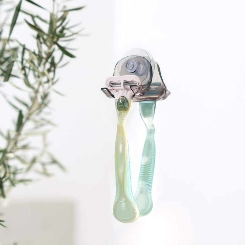 kwmobile 2x suction cup holder for razors - for glass and tiles - wet razor suction cup holder set - wall hooks in black, light blue, transparent - NewNest Australia