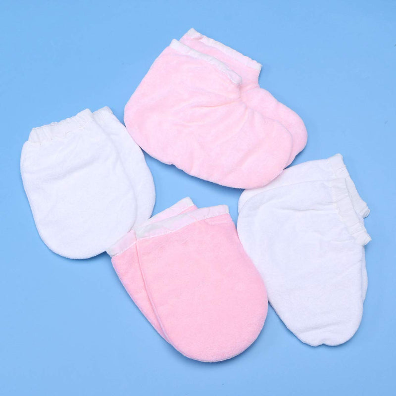 Lurrose Paraffin Wax Gloves and Booties Set 4 Pairs Terry Cloth Mitts Booties Moisturizing Spa Accessories for Hand Foot Care (Pink and White) - NewNest Australia