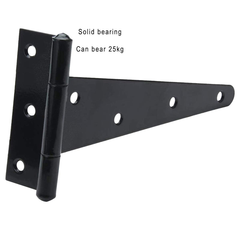 4PCS Black Heavy T Strap Hinges Gate Hinges for Wooden Fences or Metal Gates Iron Rustproof Cabinet Shed Barn Door Hinges (6 Inch with Screws) - NewNest Australia