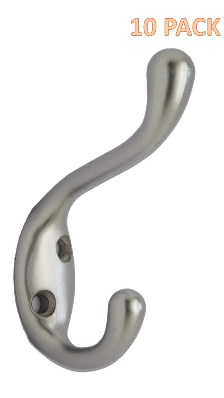 NewNest Australia - QCAA Heavy Duty Coat and Hat Hook Hanger, 3-3/8", Zinc Die Cast, Satin Nickel, 10 Pack, Made in Taiwan 