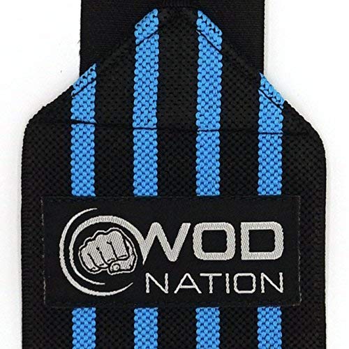 WOD Nation Wrist Wraps Weightlifting for Men & Women - Weight Lifting Wrist Wrap Set of 2 forCrossfit and Cross Training (12" or 18") + Includes Carrying Bag Black / Light Blue 12 inch - NewNest Australia