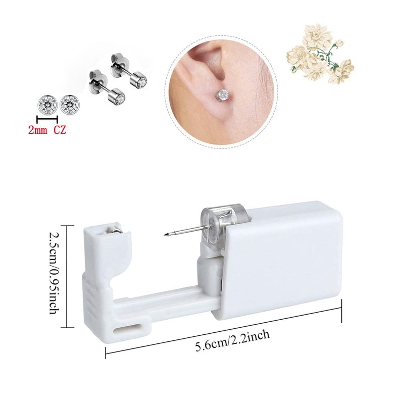 Anzero 2 Pack Self Ear Piercing Gun Disposable Self Ear Piercing Kit Safety Ear Piercing Gun Kit Tool with 2mm Earring Studs - NewNest Australia