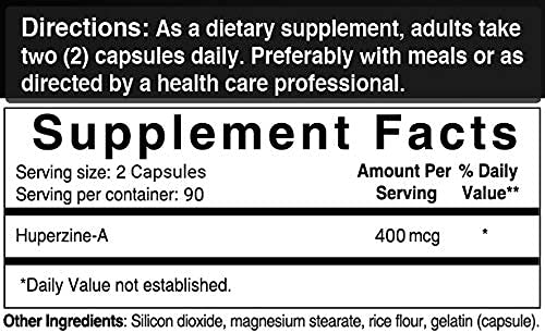 Huperzine A 400mcg Per Serving, 180 Capsules, (Huperzine A Supplement), Supports Focus, Cognition, Memory and Learning Ability, Premium Brain Health Supplement, No GMOs 180 Count (Pack of 1) - NewNest Australia