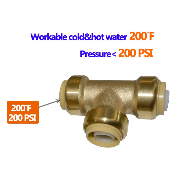 Pex Fittings Tee Push Fit Plumbing Tee 1/2 inch, Push-to-Connect Plumbing Fittings Brass Pipe Connector T Fittings for Copper PEX CPVC Lead Free (2PCS, 1/2 Inch(1/2") 2 1/2 Inch(1/2") - NewNest Australia