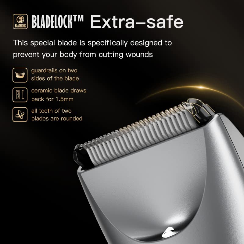 ENSSU intimate razor for men, electric body hair trimmer for men with extra skin-friendly ceramic blade, body razor with LED light & charging station, rechargeable pubic hair trimmer for men, waterproof green - NewNest Australia