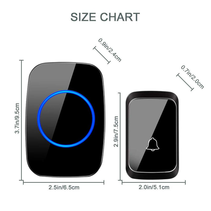 Wireless Doorbell, Waterproof Door Chime Kit Operating at Over 1000 Feet with 1 Plug-In Receivers, 58 Melodies, CD Quality Sound, LED Flash (1x Chime 1x Button, Black) A60 1x1 Black - NewNest Australia