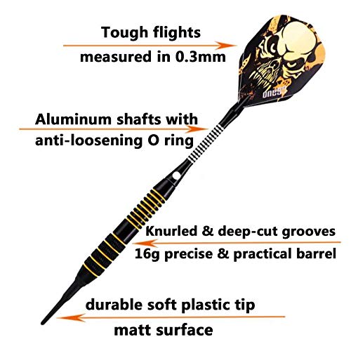 ONE80 Soft Tip Darts Set, 16grams, 12 Pack Steel/Brass Barrel, with Extra Flights, Aluminum Shafts, Flight Protectors and Tool Kit Steel Barrel - NewNest Australia